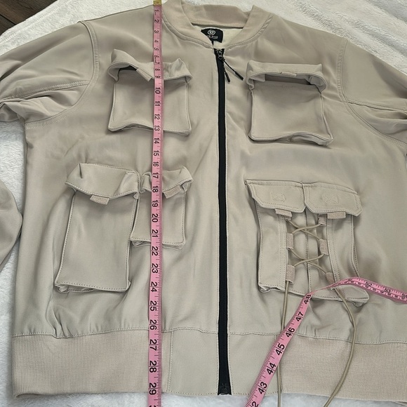 Encrypted Mens Oversized Streetwear Utility Cargo Pocket Bomber Jacket Neutral M - Picture 4 of 7